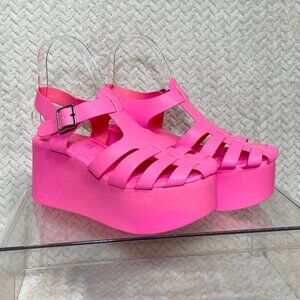 Berness Brianna Fisherman Flatform Sandals Hot Pink Size 7 Y2K Chunky Platform